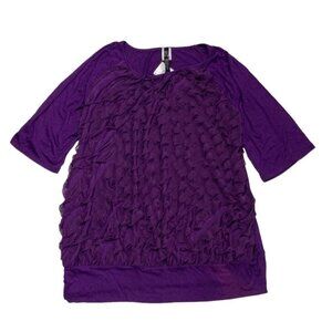 *New Andrea Missy Plus Top Womens 3X Purple Ruffle Ragland 3/4 Sleeve Casual